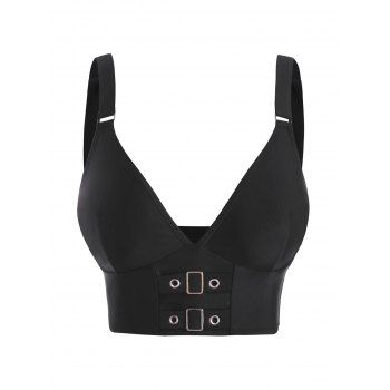 

Plunge Grommet Buckle Front Bikini Top, Black