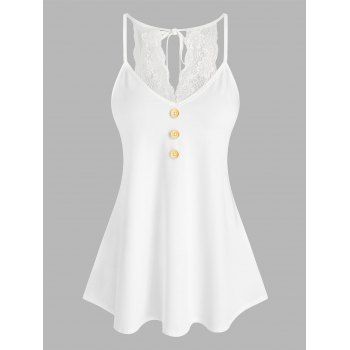 

Cutout Lace Panel Lounge Tank Top, White