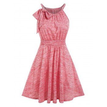 

Heathered Space Dye Bowknot Flare Cami Mini Summer Dress, Light pink