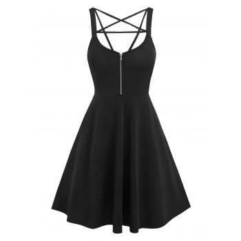 

Sleeveless Half Zip Strappy Dress, Black