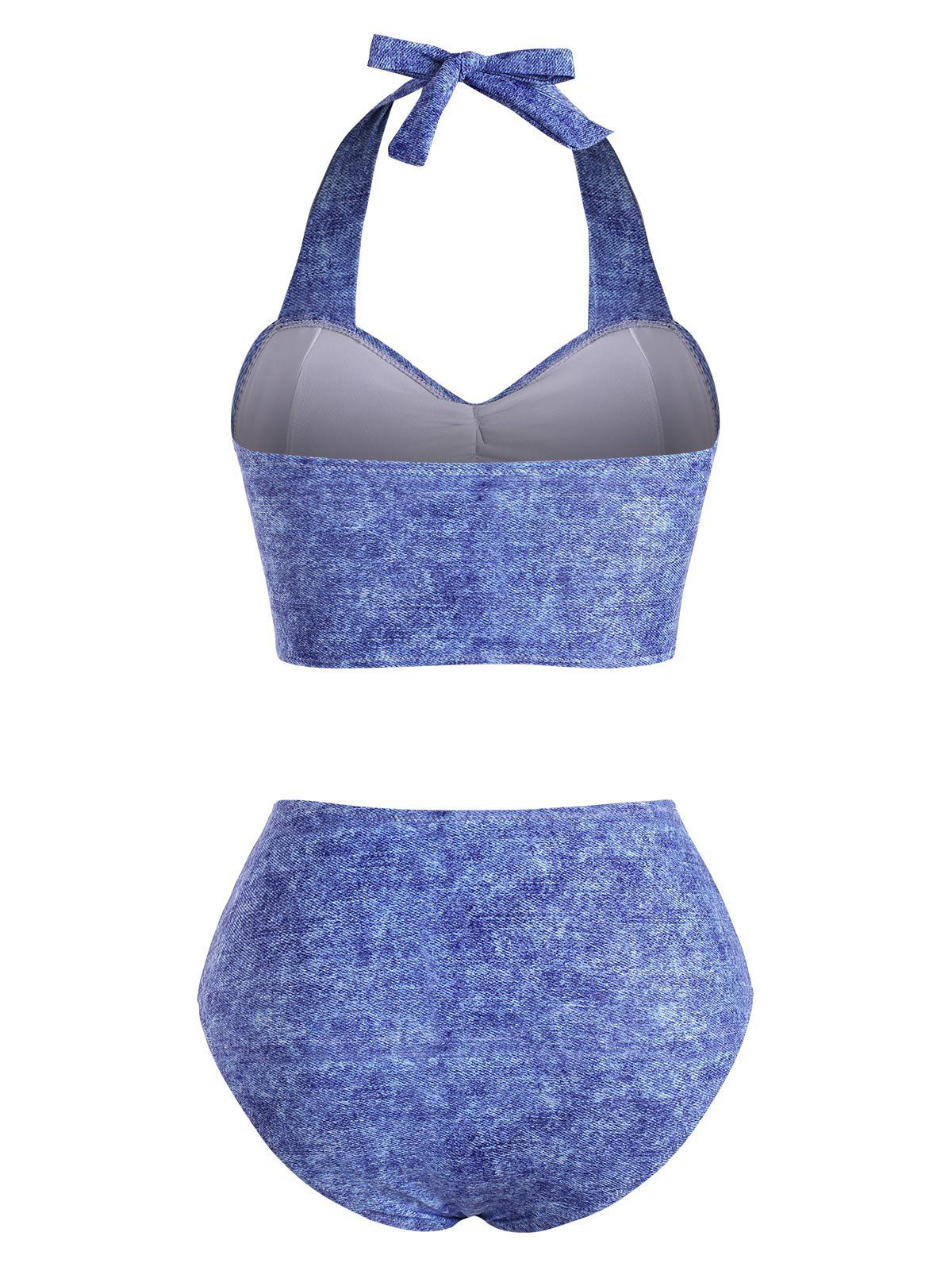 [35 OFF] 2021 Knotted Sailor Style Denim Printed Bikini Swimwear In