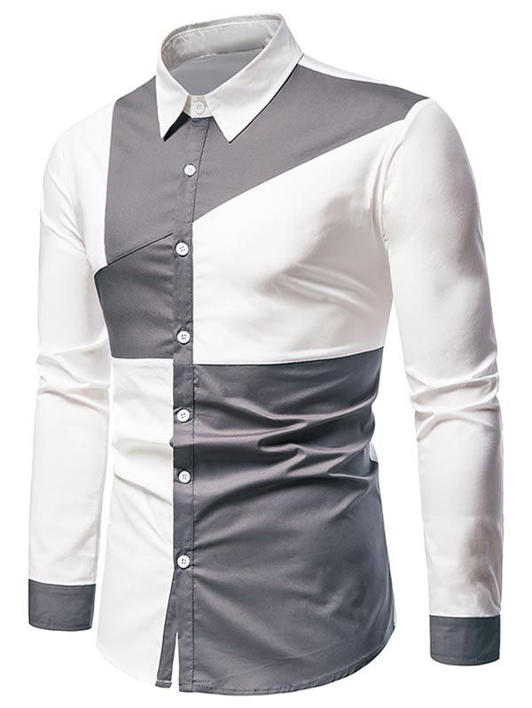 Chemise Boutonnée à Manches Longues Couleur Contrastée - Blanc XL