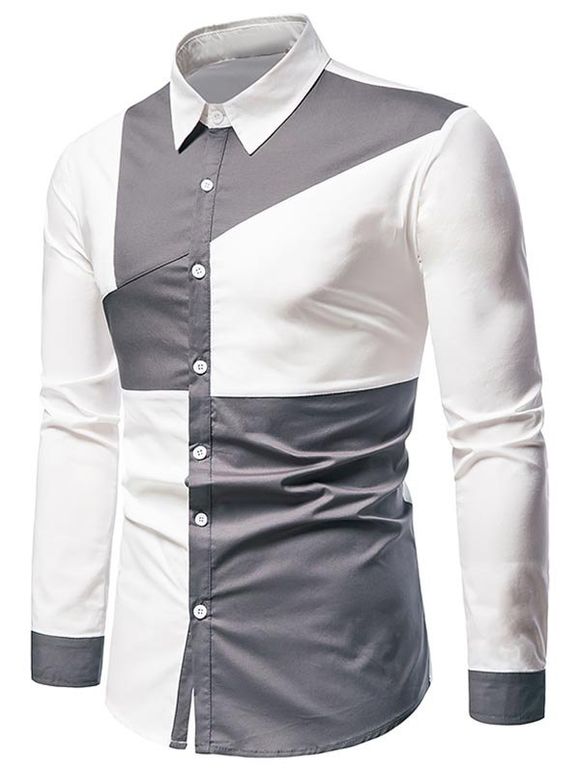 Chemise Boutonnée à Manches Longues Couleur Contrastée - Blanc L