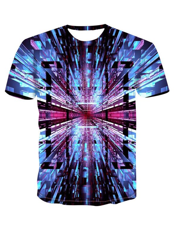 T-shirt à Imprimé 3D Tunnel et Espace à Manches Courtes - Ciel Bleu Foncé XL