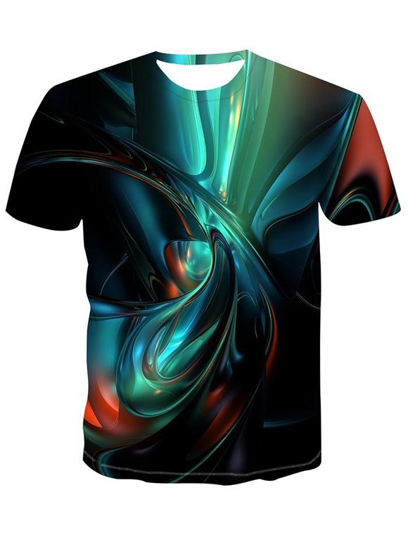 T-Shirt à Manches Courtes avec Impression 3D Fluide - multicolor S