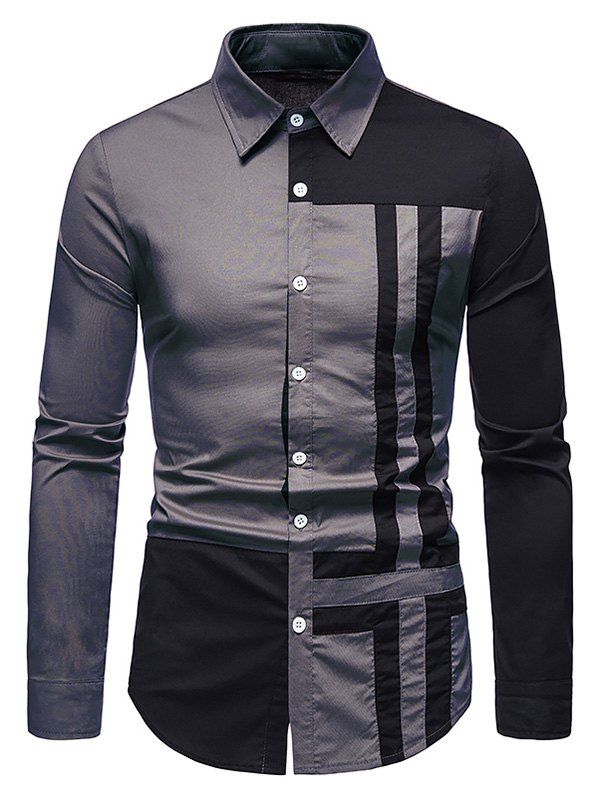 Cross Print Contrast Button Up Shirt - GRAY M