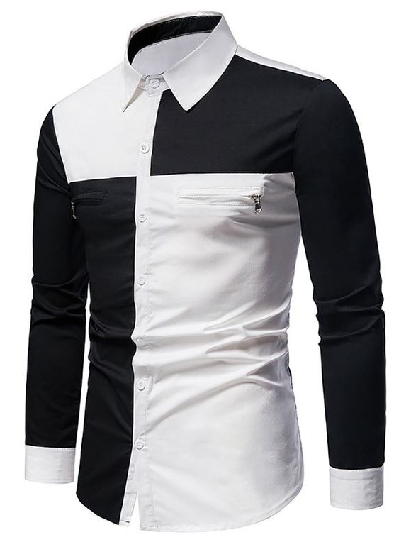 Chemise Contrastée Boutonnée Zip Détaillé - Blanc XL