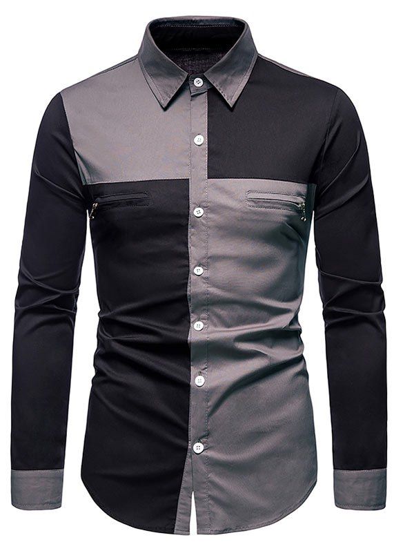 [38% OFF] 2021 Contrast Zipper Detail Button Up Shirt In GRAY | DressLily