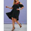 Robe Applique Haute Basse à Epaule Ouverte de Grande Taille - Noir 1X
