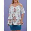 Plus Size Cold Shoulder Embroidered Lace Overlay Floral Blouse - multicolor 5X