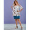Plus Size Cold Shoulder Embroidered Lace Overlay Floral Blouse - multicolor 5X