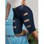 Frayed Ladder Cutout Plus Size Denim Knee Length Shorts - DEEP BLUE 3XL