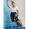 Frayed Ladder Cutout Plus Size Denim Knee Length Shorts - DEEP BLUE 3XL