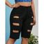 Frayed Ladder Cutout Plus Size Denim Knee Length Shorts - DEEP BLUE 3XL