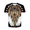 T-shirt à Imprimé Tribal Loup à Manches Courtes - multicolor S
