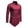 Metallic Thread Embroidered Button Up Asymmetrical Shirt - RED WINE XXL