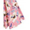 Robe Évasée Imprimée Florale à Lacets - Rose clair XL