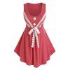Plus Size Button Lace Bowknot Tank Top - RED 2X