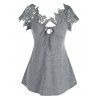 T-shirt Guipure Noué en Avant en Dentelle - Gris XXL