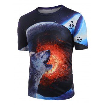 

Galaxy Planet Wolf Print Short Sleeve T-shirt, Multicolor