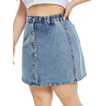 

Button Up Zippered Hem Plus Size Denim Skirt, Blue