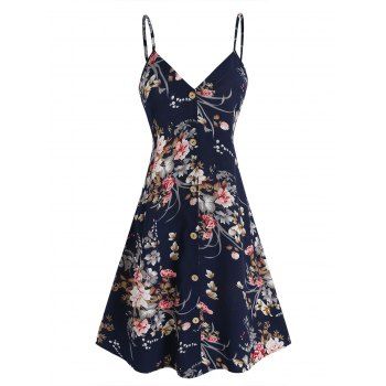 

Floral Print Button Through Cami Dress, Deep blue