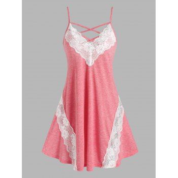 

Lace Panel Cutout Crisscross Lounge Dress, Light pink