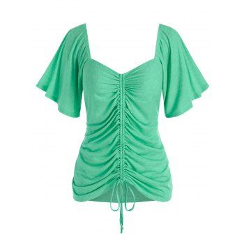 

Plus Size Flare Sleeve Cinched Tee, Green