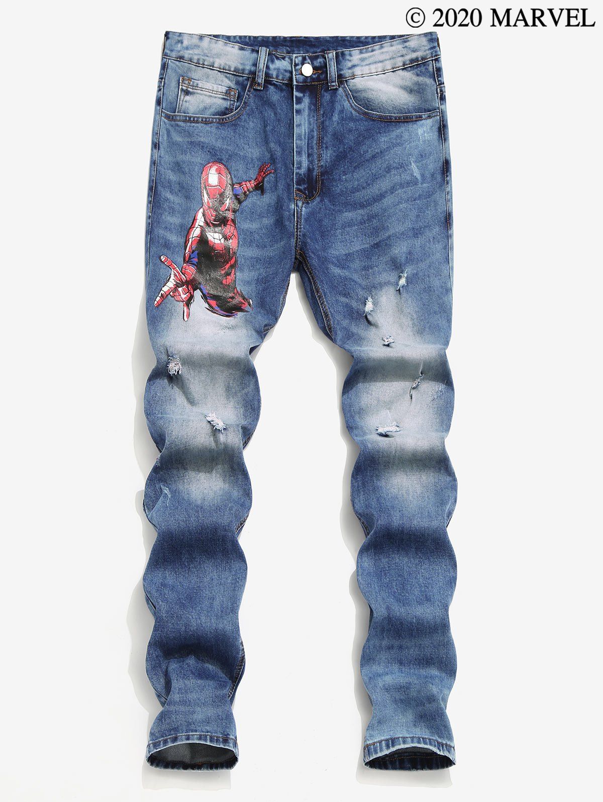 [26% OFF] 2021 Marvel Spider-Man Star Ripped Jeans In LIGHT BLUE | DressLily