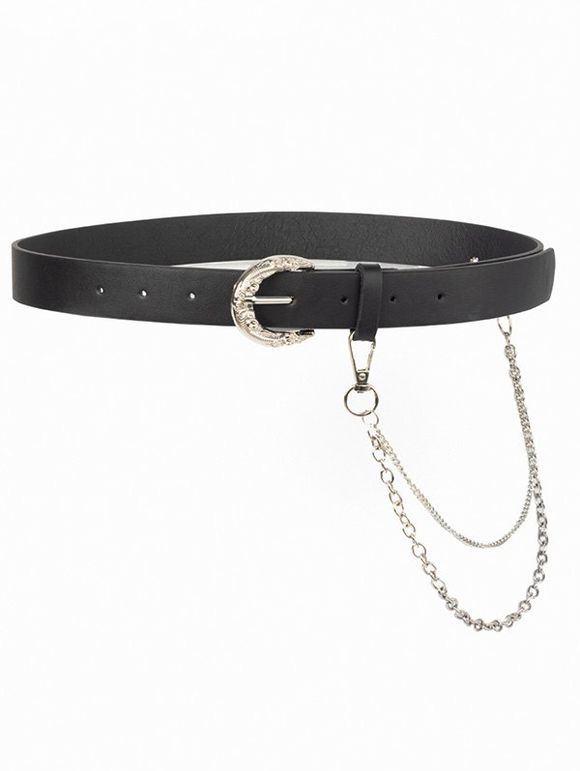 Ceinture Bouclée à Chaîne Gravée en PU - Noir 