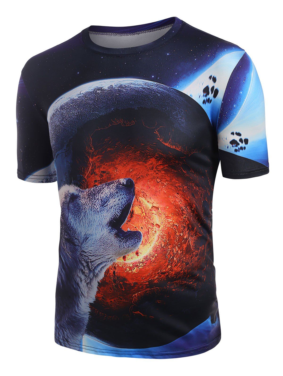 Galaxy Planet Wolf Print Short Sleeve T-shirt - multicolor S