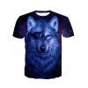 T-Shirt à Manches Courtes à Imprimé Loup 3D - Bleu Myrtille L