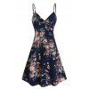 Robe à Bretelle Boutonnée Fleurie Imprimée - Bleu profond L