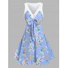 Robe à Imprimé Fleurie avec Nœud Papillon sans Manches - Bleu clair XXL