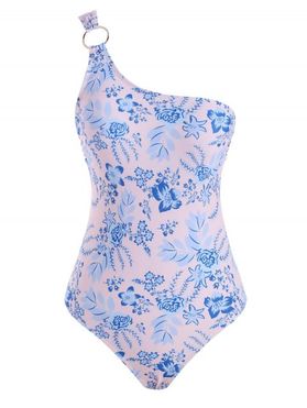 Flower Print O Ring One Shoulder One-piece Swimsuit