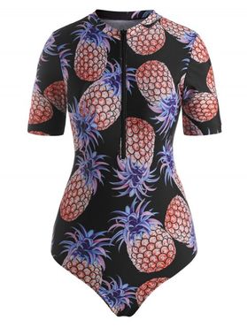 Pineapple Zip Modest Rash Guard One-piece Swimsuit