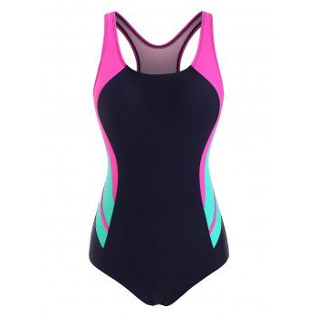 

Cutout Racerback Color Blocking One-piece Swimsuit, Deep blue