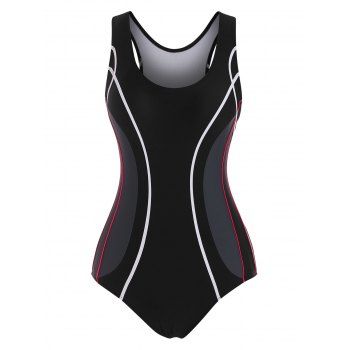 

Binding Color Blocking Racerback One-piece Swimsuit, Black