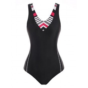 

Striped Racerback Cutout One-piece Swimsuit, Black