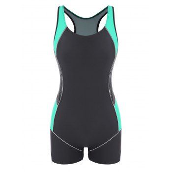 

Racerback Colorblock Cutout Boyleg Sporty One-piece Swimsuit, Multicolor