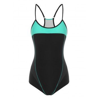 

Piping Racerback Cutout Colorblock One-piece Swimsuit, Green