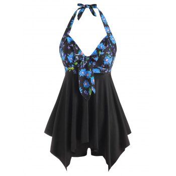 

Ruffle Floral Handkerchief Boyshort Tankini Swimwear, Black
