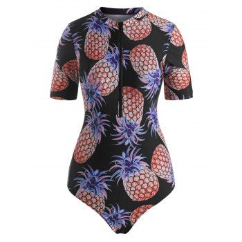 

Pineapple Zip Modest Rash Guard One-piece Swimsuit, Multicolor