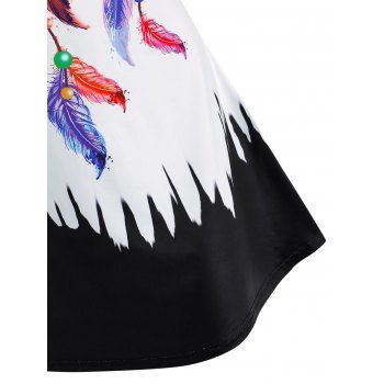 Feather Pattern Colorblock Mini Tank Dress