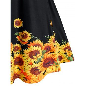 Criss Cross Grommet Sunflower Print Dress