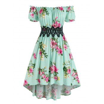 Summer Vacation Off The Shoulder High Low Floral Print Dress
