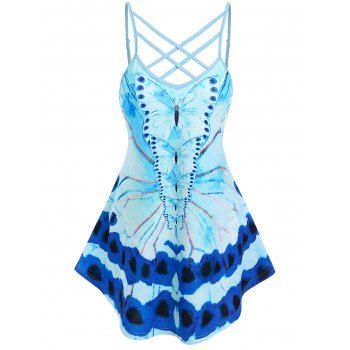 

Butterfly Pattern Criss Cross Tank Top, Light blue