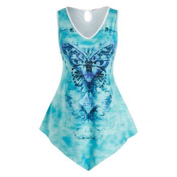 

Plus Size Butterfly Print Irregular Tank Top, Light blue