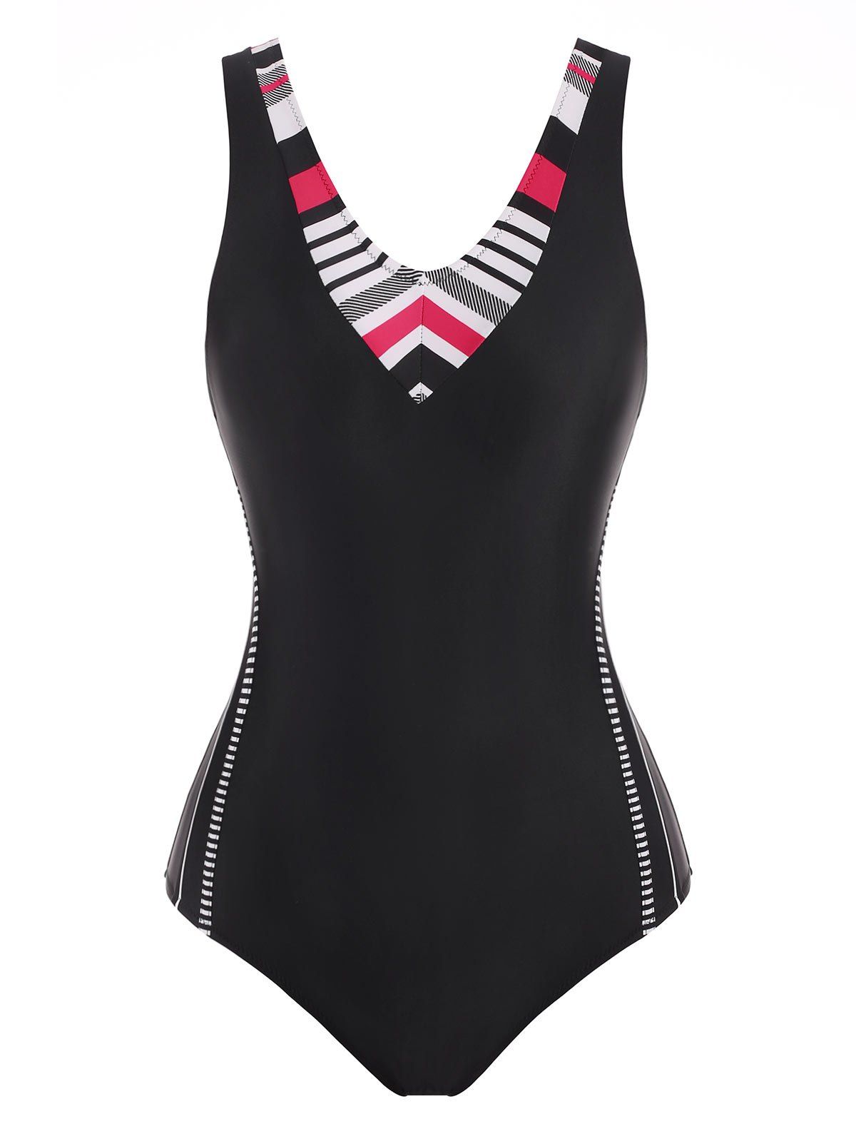 Striped Racerback Cutout One-piece Swimsuit - BLACK XL