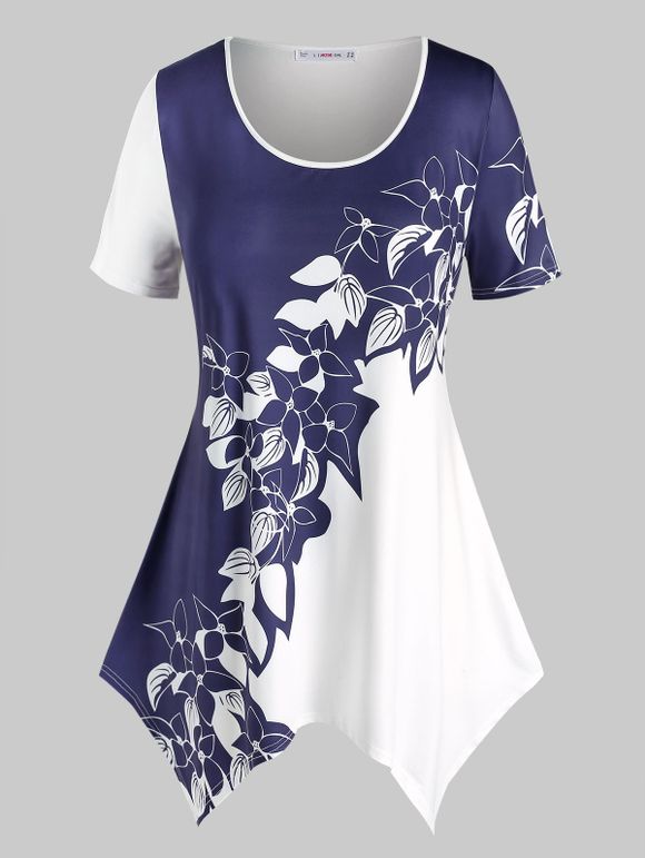 T-shirt Mouchoir Fleuri de Grande Taille - Blanc 4X